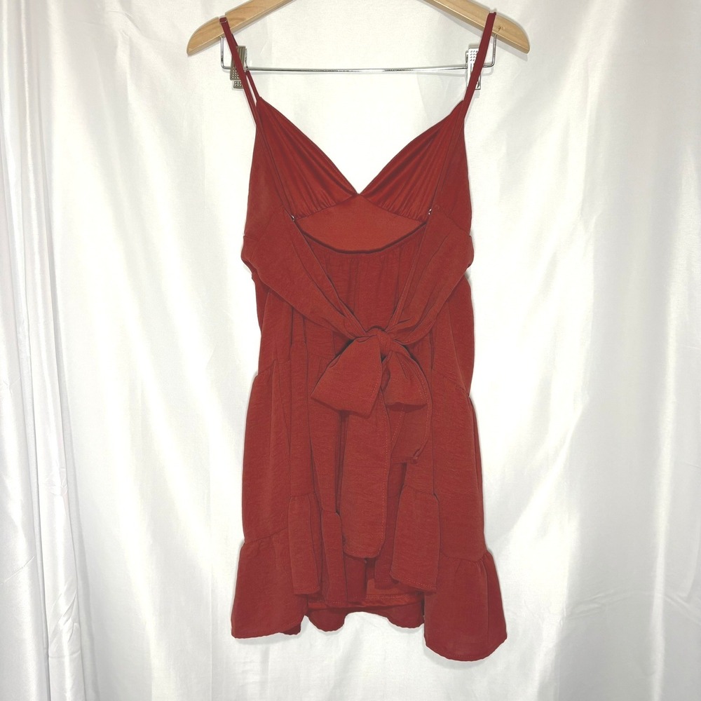Altar'd State Rust Red Tiered Mini Dress V-Neck Tie Back Small - Picture 5 of 10